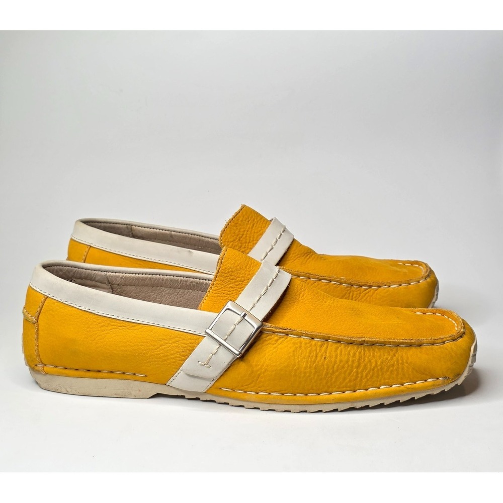 GBX Men's Driving Shoes Size 15 M Yellow White Leather Slip On Casual Loafers